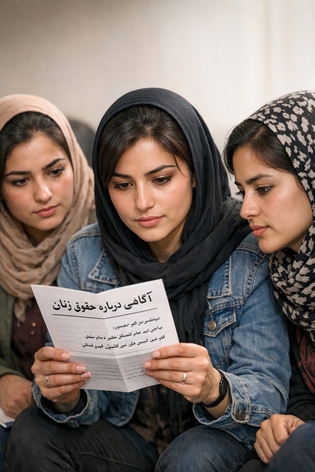 Women reading a leaflet about women’s rights